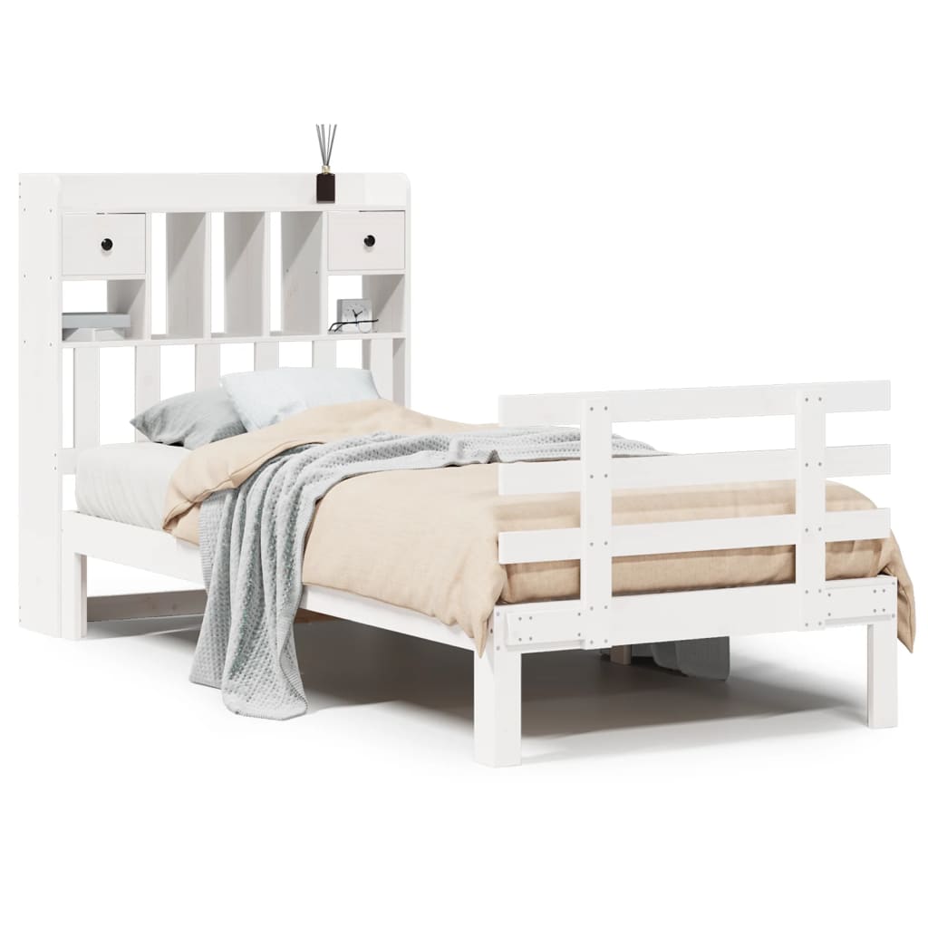 Letto Libreria senza Materasso Bianco 90x190 cm Massello Pino - homemem39