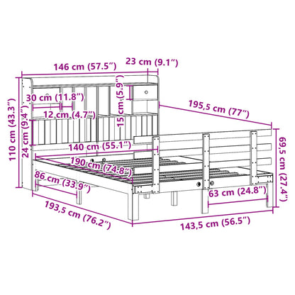 Letto Libreria senza Materasso 140x190 cm in Legno di Pino