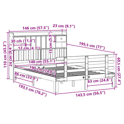 Letto Libreria senza Materasso Bianco 140x190 cm Legno di Pino