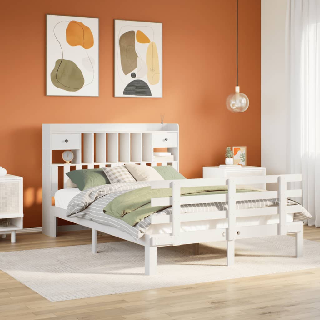 Letto Libreria senza Materasso Bianco 140x190 cm Legno di Pino