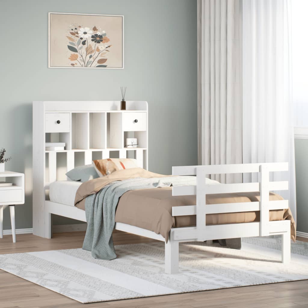 Letto Libreria senza Materasso Bianca 90x200 cm Legno di Pino - homemem39
