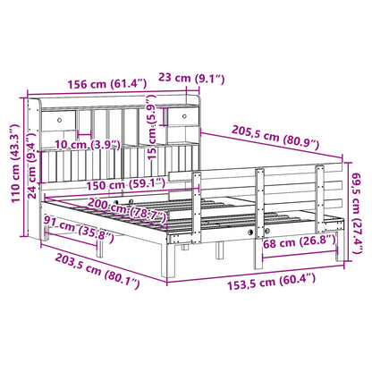 Letto Libreria senza Materasso 150x200 cm in Legno di Pino