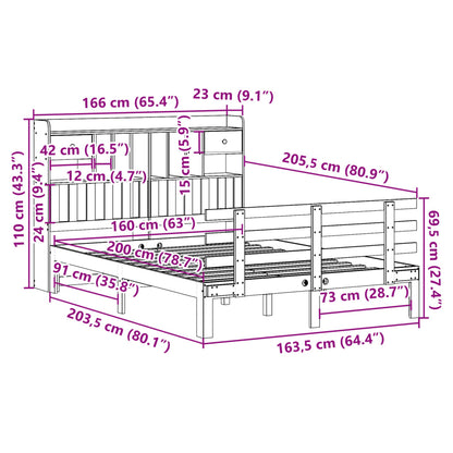 Letto Libreria senza Materasso 160x200 cm in Legno di Pino