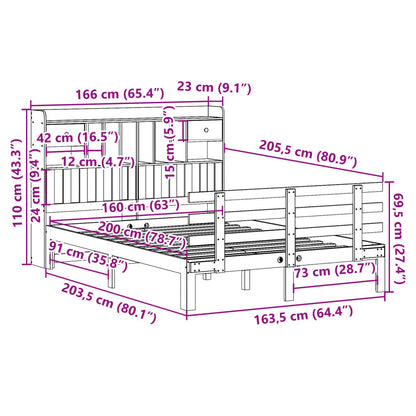 Letto Libreria senza Materasso Bianco 160x200 cm Legno di Pino