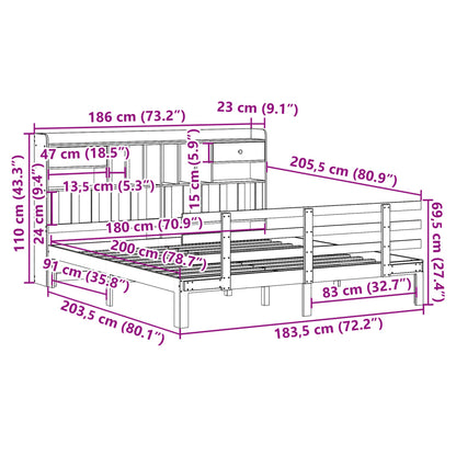 Letto Libreria senza Materasso 180x200 cm in Legno di Pino