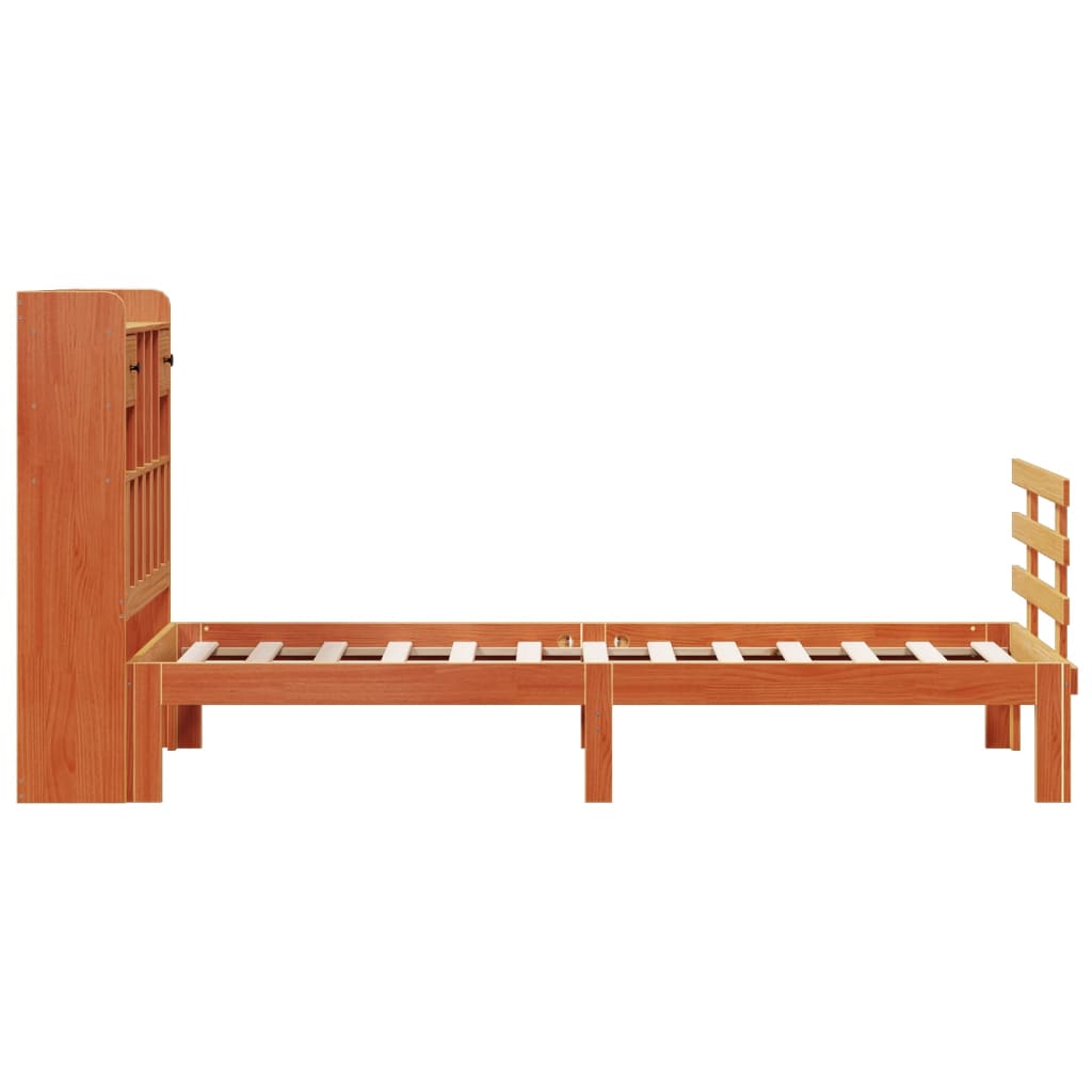 Letto Libreria senza Materasso Marrone Cera 75x190 cm in Pino