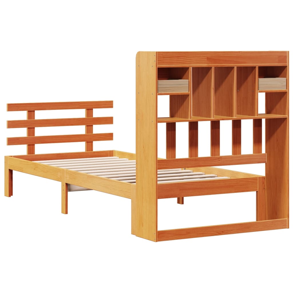 Letto Libreria senza Materasso Marrone Cera 75x190 cm in Pino