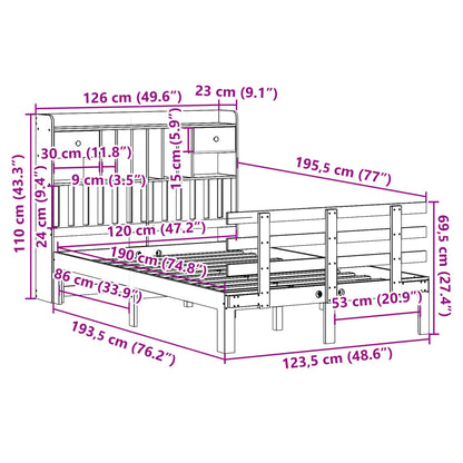 Letto Libreria senza Materasso Marrone Cera 120x190 cm in Pino