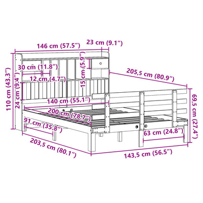 Letto Libreria senza Materasso Marrone Cera 140x200 cm in Pino