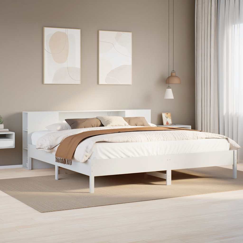 Letto Libreria senza Materasso Bianco 200x200 cm Legno di Pino - homemem39