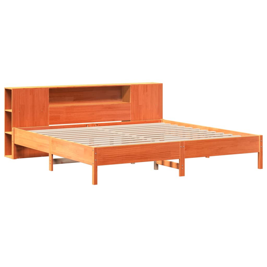 Letto Libreria senza Materasso Marrone Cera 200x200 cm in Pino - homemem39