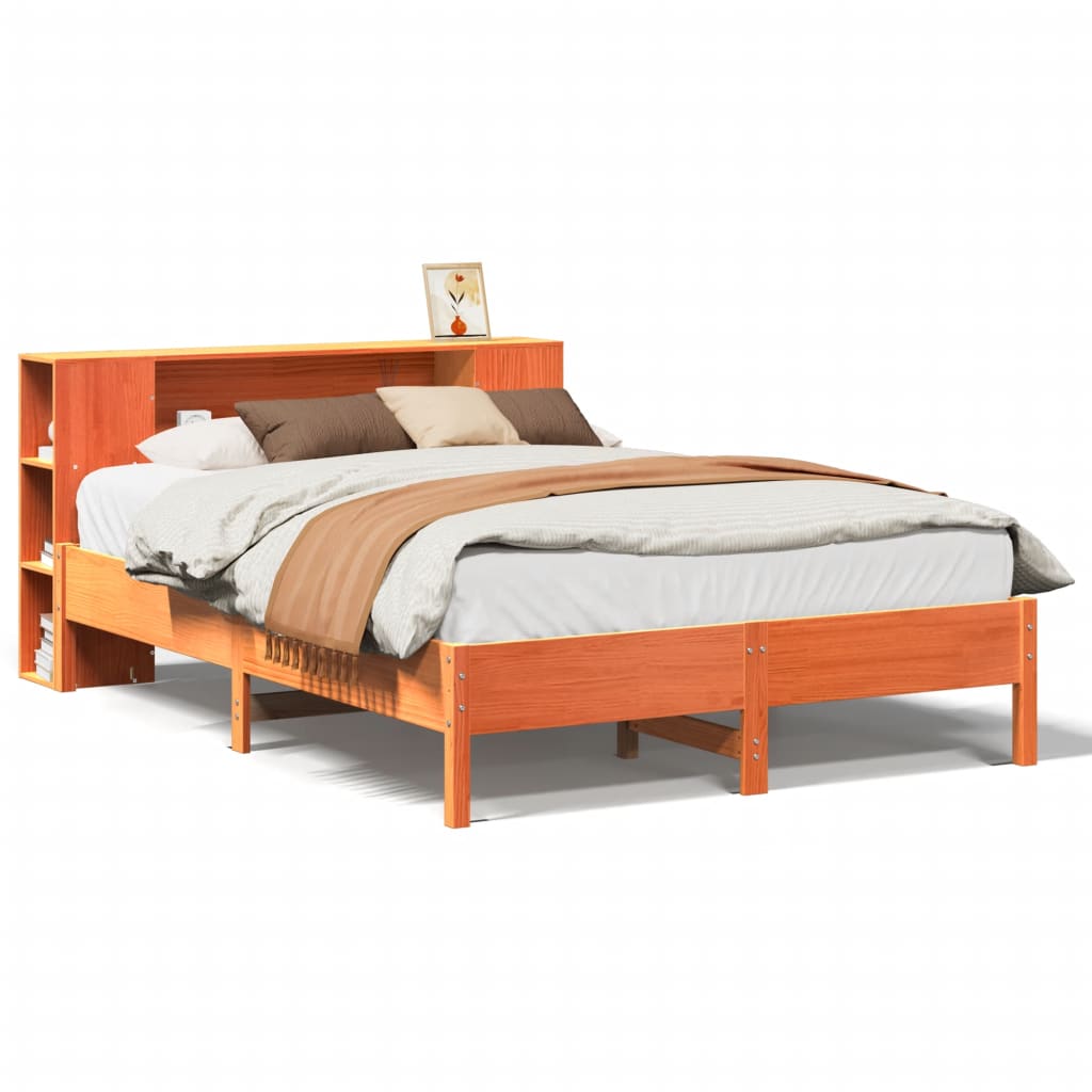 Letto Libreria senza Materasso Marrone Cera 150x200 cm in Pino | homemem39