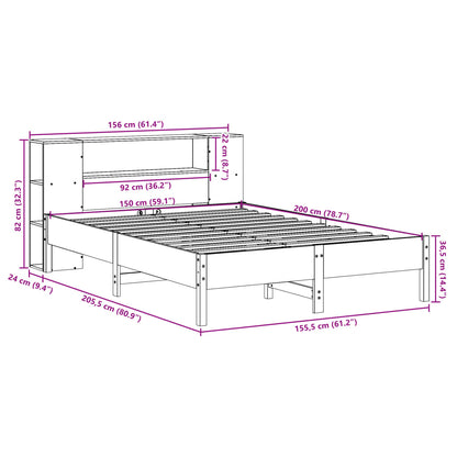 Letto Libreria senza Materasso Marrone Cera 150x200 cm in Pino | homemem39