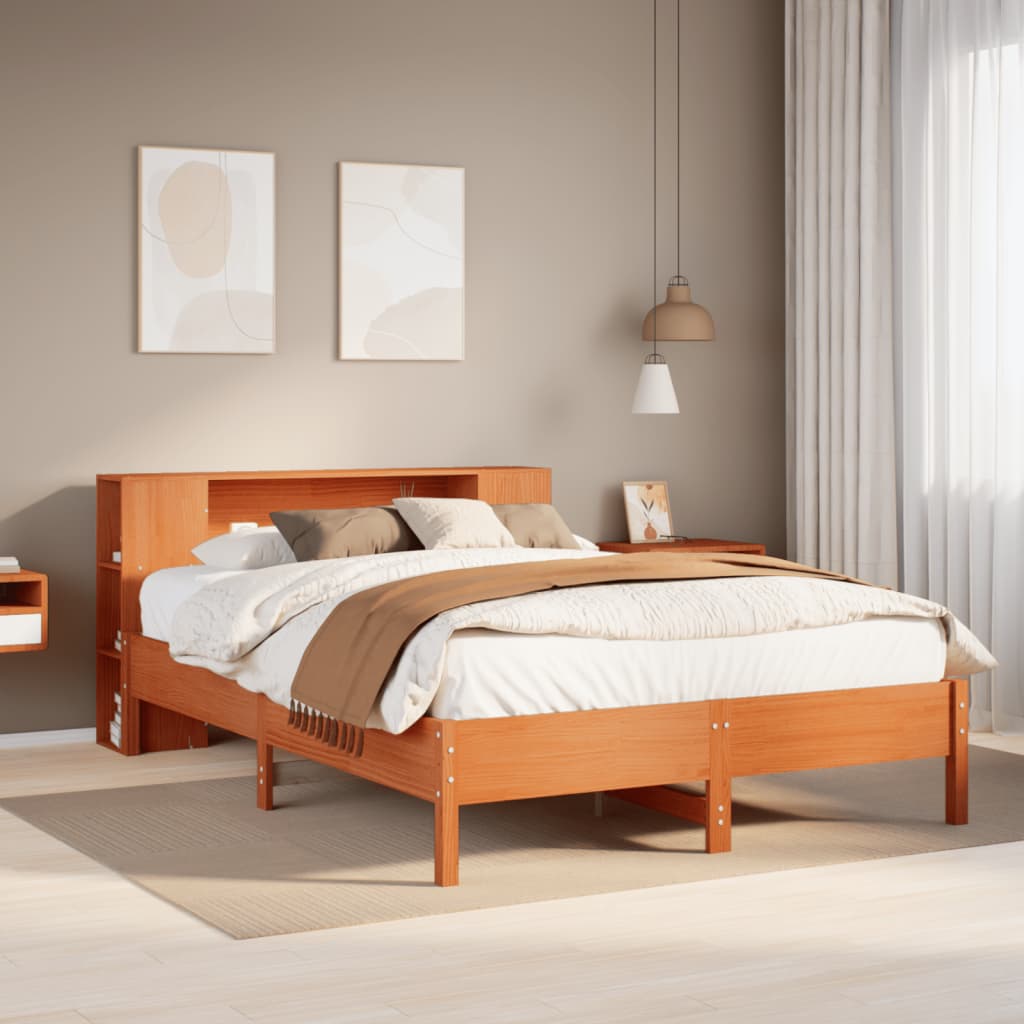 Letto Libreria senza Materasso Marrone Cera 140x200 cm in Pino - homemem39