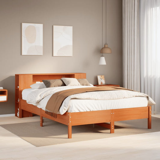 Letto Libreria senza Materasso Marrone Cera 140x200 cm in Pino - homemem39