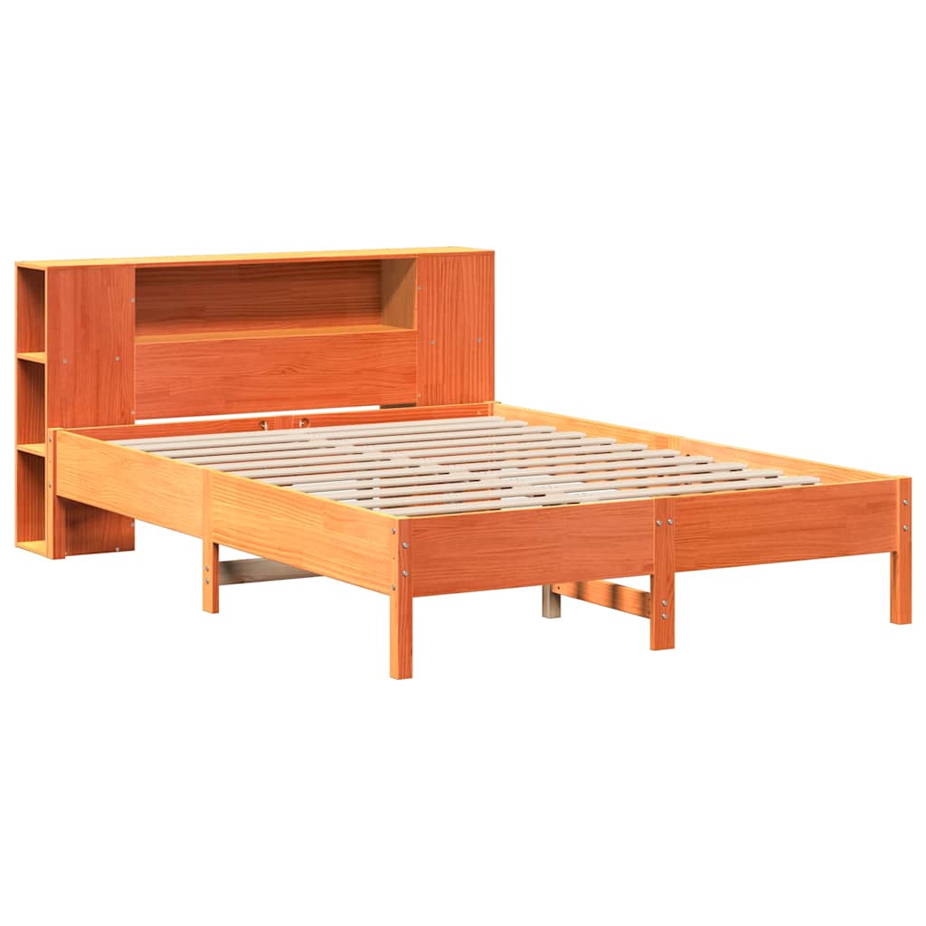 Letto Libreria senza Materasso Marrone Cera 135x190 cm in Pino