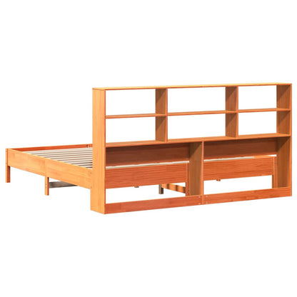 Letto Libreria senza Materasso Marrone Cera 200x200 cm in Pino