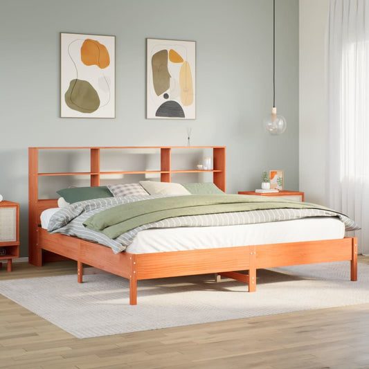 Letto Libreria senza Materasso Marrone Cera 200x200 cm in Pino | homemem39