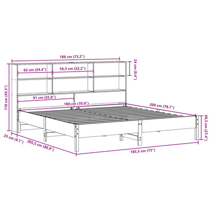 Letto Libreria senza Materasso Marrone Cera 180x200 cm in Pino | homemem39
