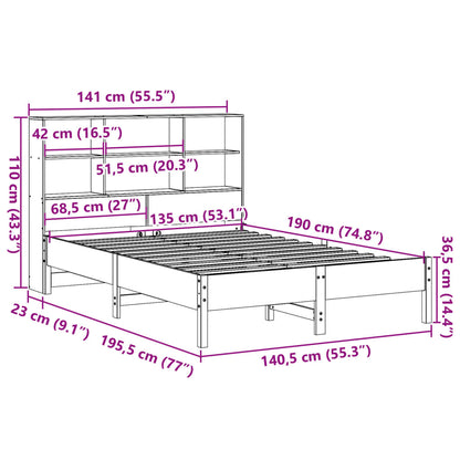Letto Libreria senza Materasso Marrone Cera 135x190 cm in Pino | homemem39