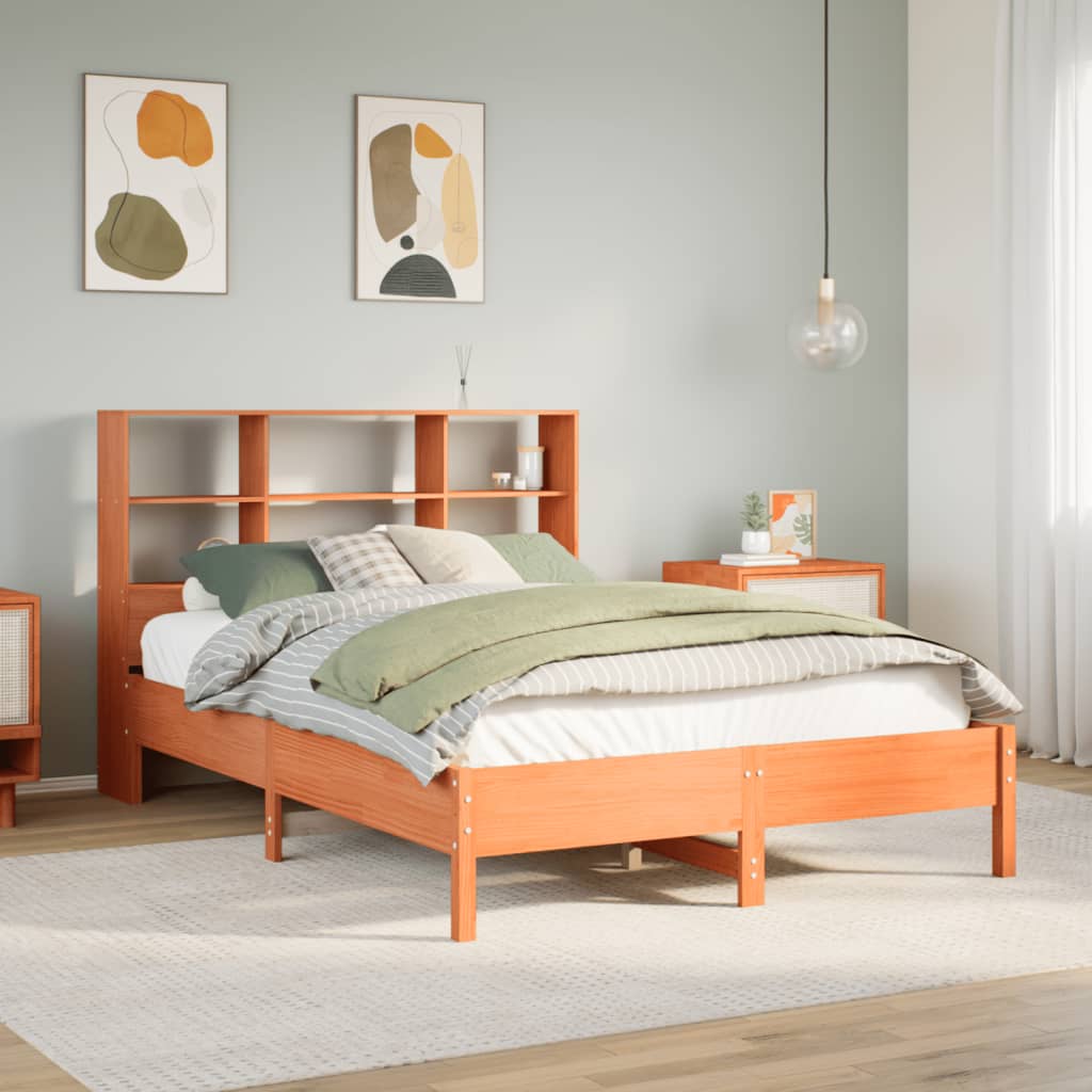 Letto Libreria senza Materasso Marrone Cera 135x190 cm in Pino | homemem39