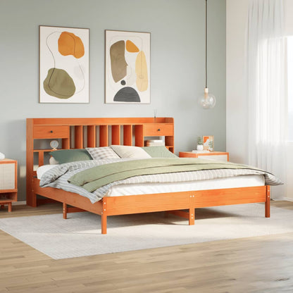 Letto Libreria senza Materasso Marrone Cera 200x200 cm in Pino - homemem39