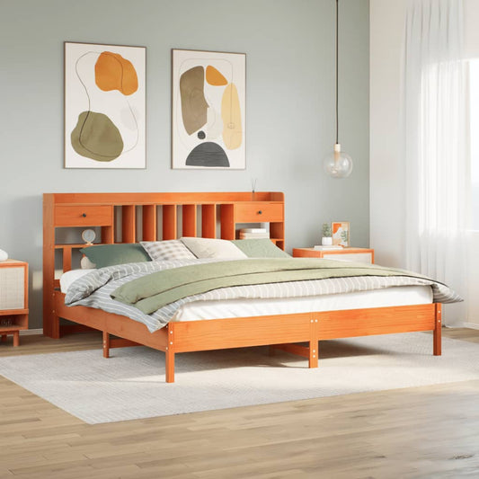 Letto Libreria senza Materasso Marrone Cera 200x200 cm in Pino - homemem39