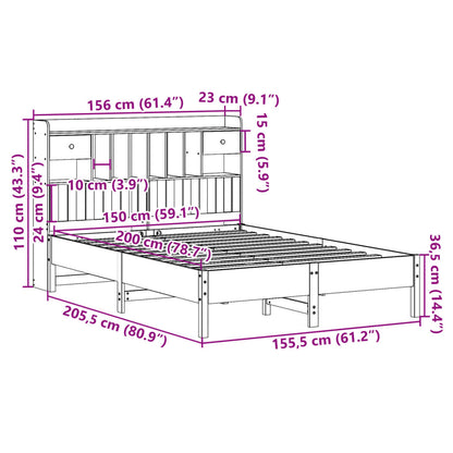 Letto Libreria senza Materasso Bianco 150x200 cm Legno di Pino | homemem39