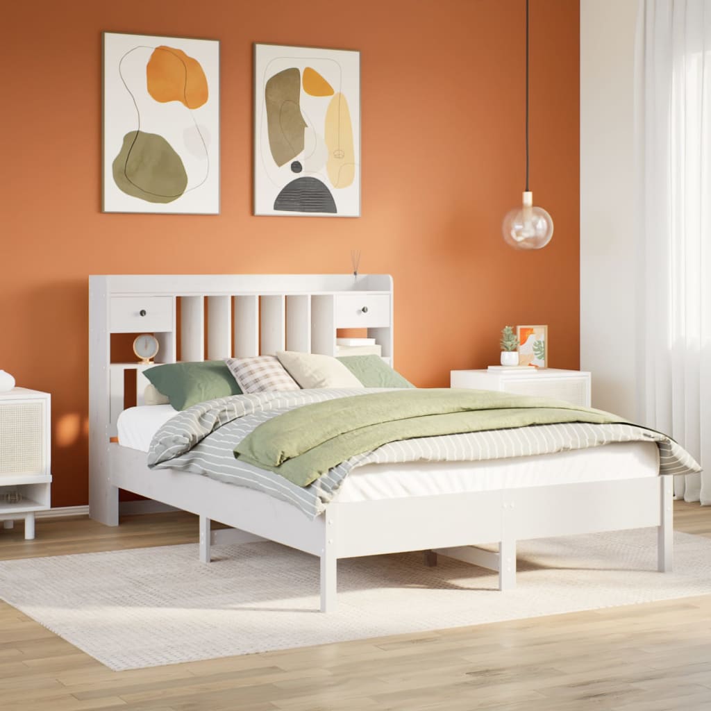 Letto Libreria senza Materasso Bianco 150x200 cm Legno di Pino