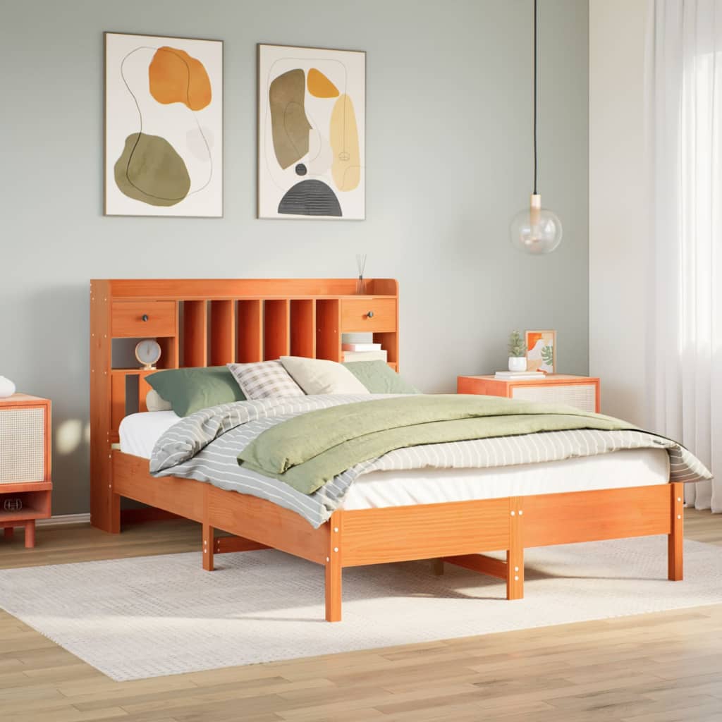 Letto Libreria senza Materasso Marrone Cera 140x200 cm in Pino - homemem39