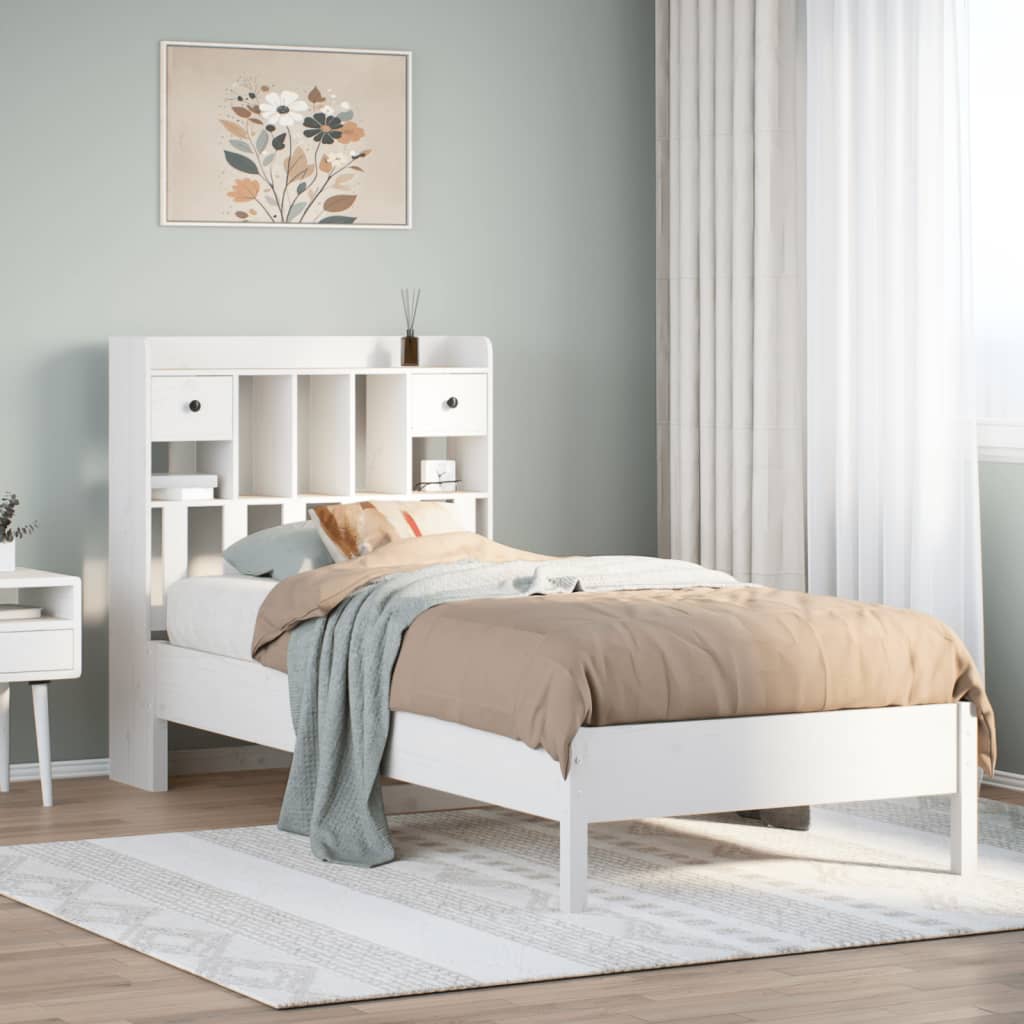 Letto Libreria senza Materasso Bianca 90x200 cm Legno di Pino - homemem39