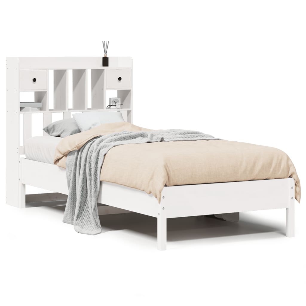 Letto Libreria senza Materasso Bianco 90x190 cm Massello Pino - homemem39