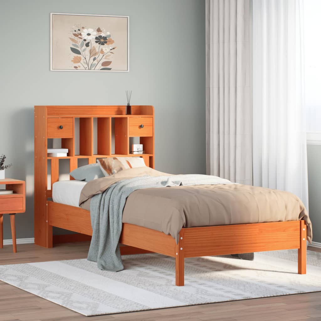 Letto Libreria senza Materasso Marrone Cera 75x190 cm in Pino - homemem39