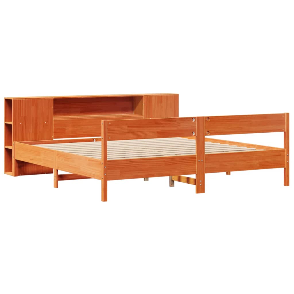 Letto Libreria senza Materasso Marrone Cera 200x200 cm in Pino - homemem39
