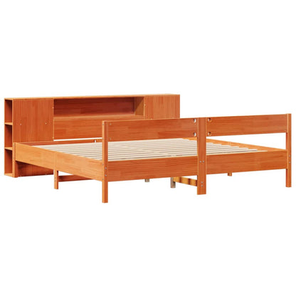Letto Libreria senza Materasso Marrone Cera 200x200 cm in Pino - homemem39