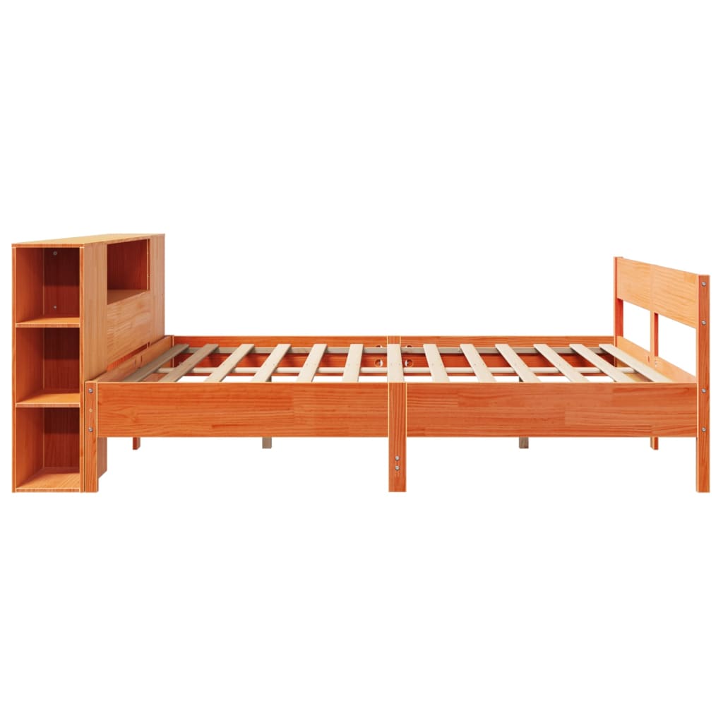 Letto Libreria senza Materasso Marrone Cera 200x200 cm in Pino - homemem39