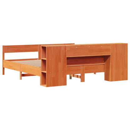 Letto Libreria senza Materasso Marrone Cera 200x200 cm in Pino - homemem39