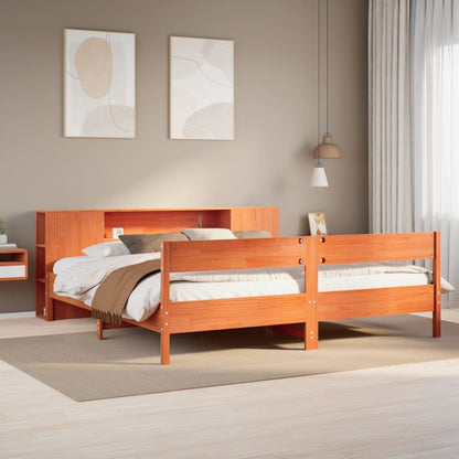 Letto Libreria senza Materasso Marrone Cera 200x200 cm in Pino - homemem39