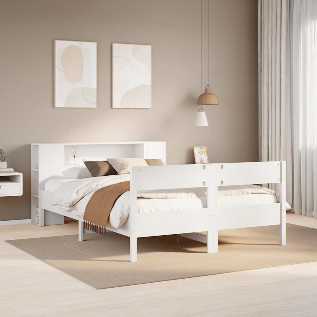 Letto Libreria senza Materasso Bianco 160x200 cm Legno di Pino | homemem39