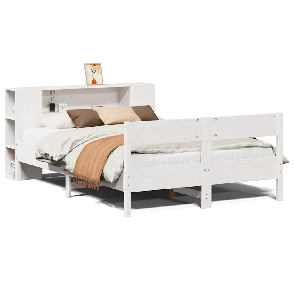Letto Libreria senza Materasso Bianco 150x200 cm Legno di Pino | homemem39