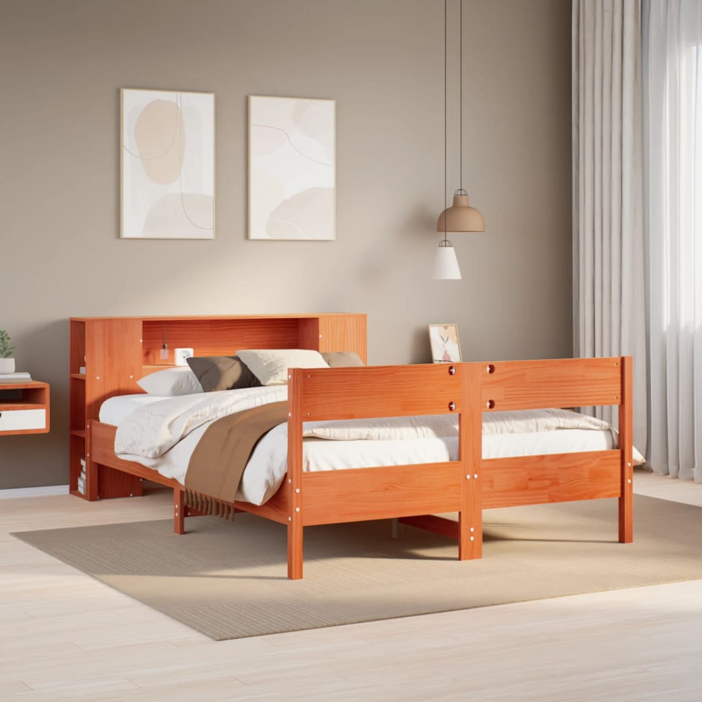 Letto Libreria senza Materasso Marrone Cera 150x200 cm in Pino | homemem39