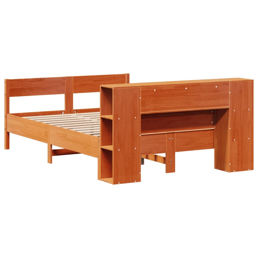 Letto Libreria senza Materasso Marrone Cera 140x200 cm in Pino - homemem39