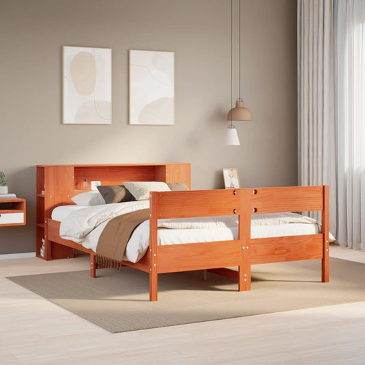 Letto Libreria senza Materasso Marrone Cera 140x200 cm in Pino - homemem39