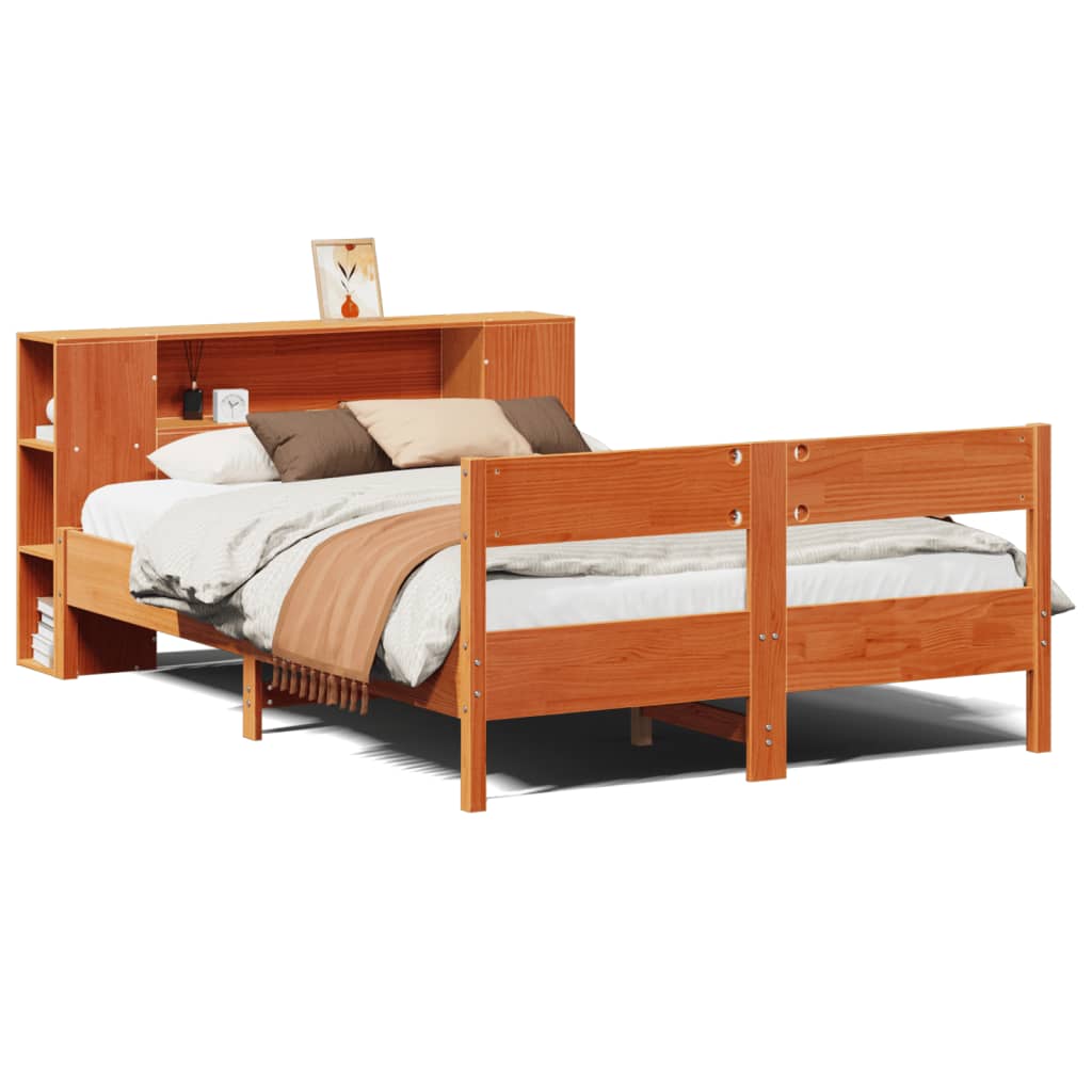 Letto Libreria senza Materasso Marrone Cera 135x190 cm in Pino | homemem39