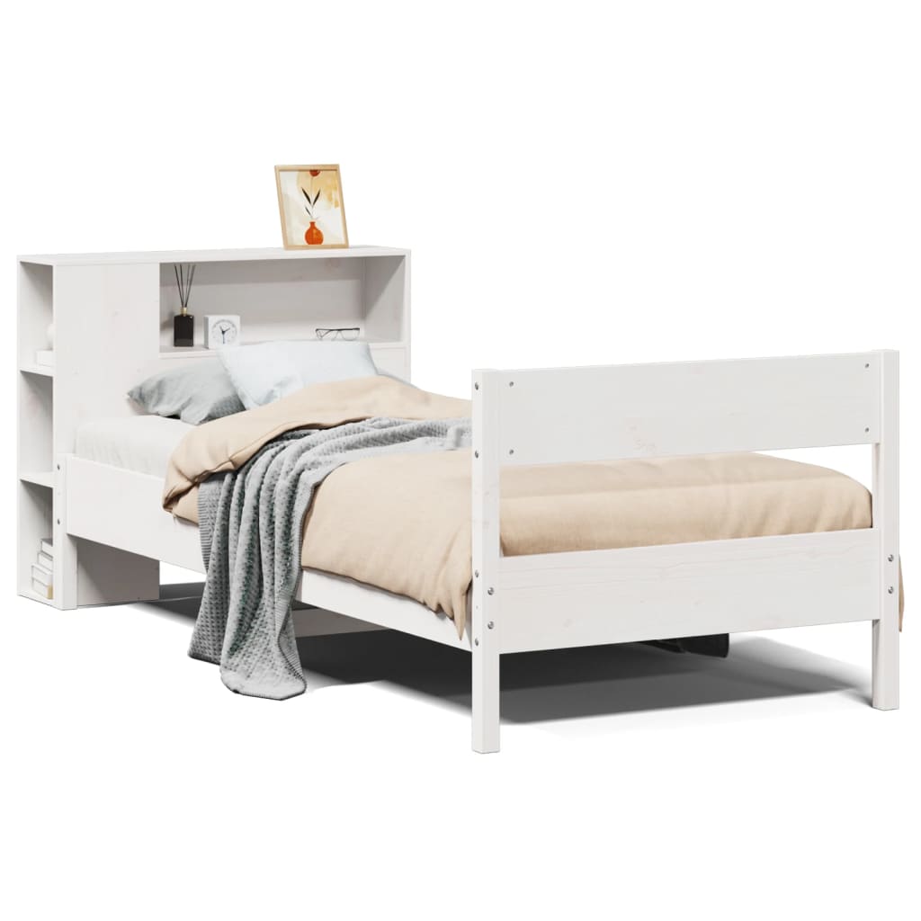 Letto Libreria senza Materasso Bianco 100x200 cm Legno di Pino - homemem39