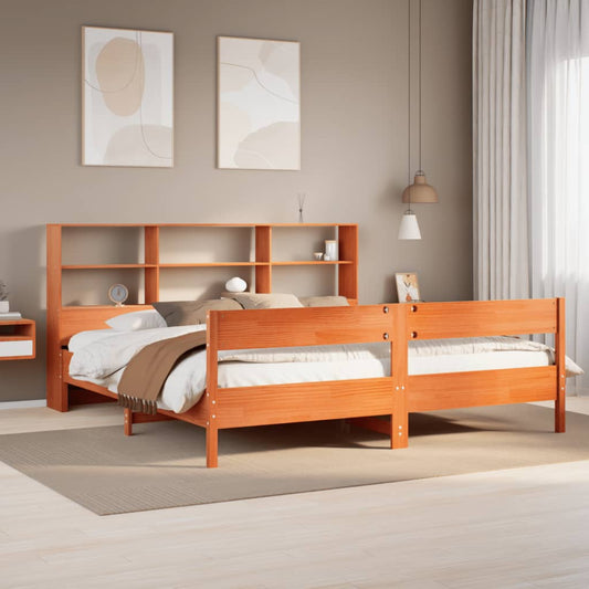 Letto Libreria senza Materasso Marrone Cera 200x200 cm in Pino | homemem39