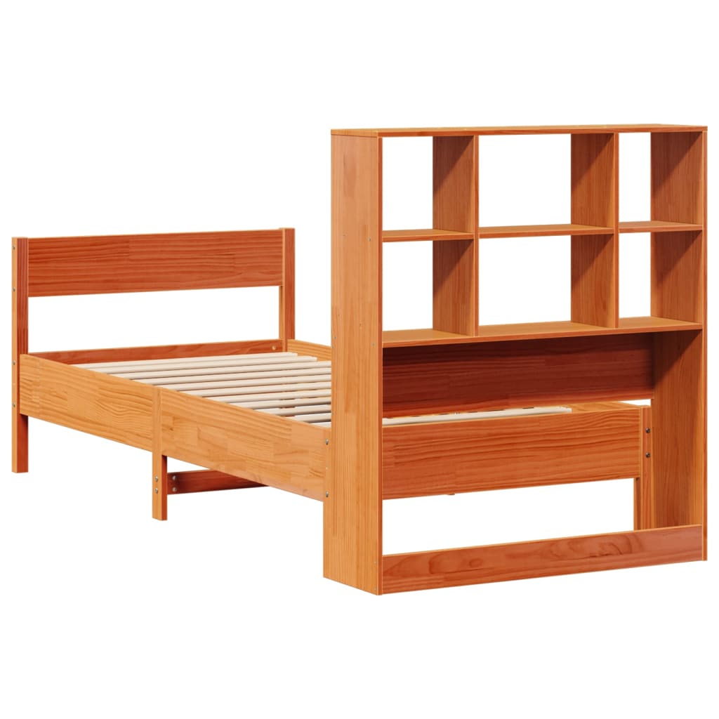 Letto Libreria senza Materasso Marrone Cera 75x190 cm in Pino