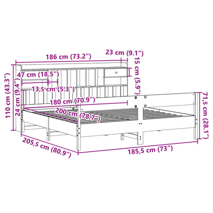 Letto Libreria senza Materasso 180x200 cm in Legno di Pino