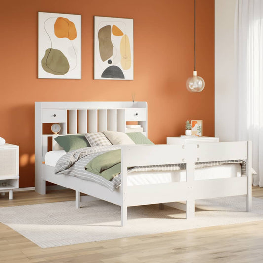 Letto Libreria senza Materasso Bianco 150x200 cm Legno di Pino - homemem39