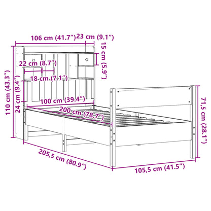 Letto Libreria senza Materasso Marrone Cera 100x200 cm in Pino | homemem39